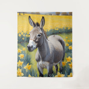 Vibrant Donkey And Yellow Daffodils Tapestry