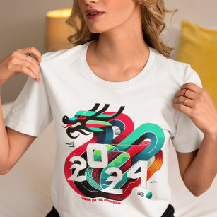 Vibrant Dragon 2024 - Modern Zodiac Graphic T-Shirt