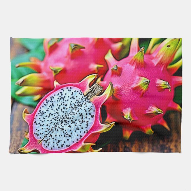 Vibrant Dragon Fruit Beauty Design Tea Towel (Horizontal)