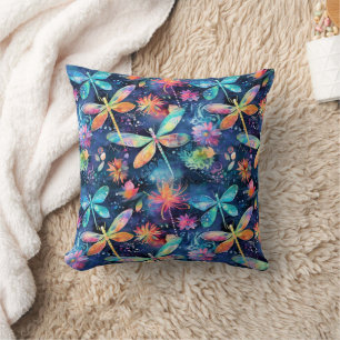 Vibrant dragonflies pattern cushion