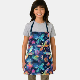 Vibrant dragonflies pattern girl's apron