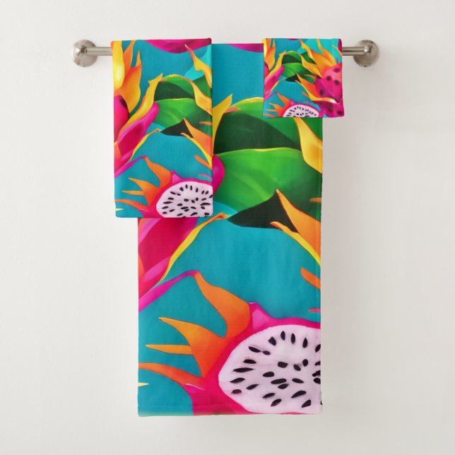 Vibrant Dragoon Fruit Pattern Bath Towel Set (Insitu)