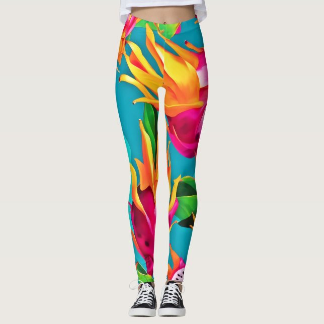 Vibrant Dragoon Fruit Pattern Leggings (Front)
