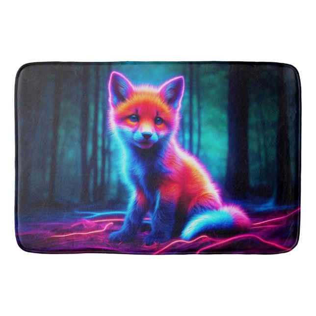Vibrant dreamlike fox with electric colour hues bath mat (Front)