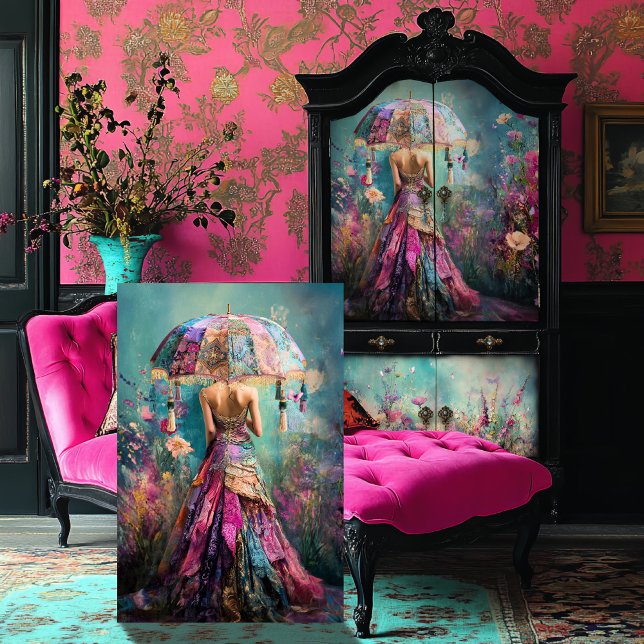 Vibrant Dreams, Floral Fantasy Portrait Art Tissue Paper (Vibrant Dreams, Fantasy and Floral Portrait Art, Part 1 of a Triptych, Decoupage Tissue Paper)