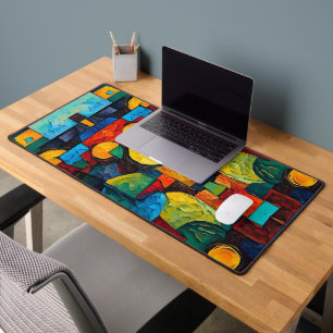 Vibrant Dreams Geometry – Bold Modern Abstract Art Desk Mat