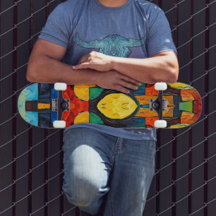 Vibrant Dreams Geometry – Bold Modern Abstract Art Skateboard