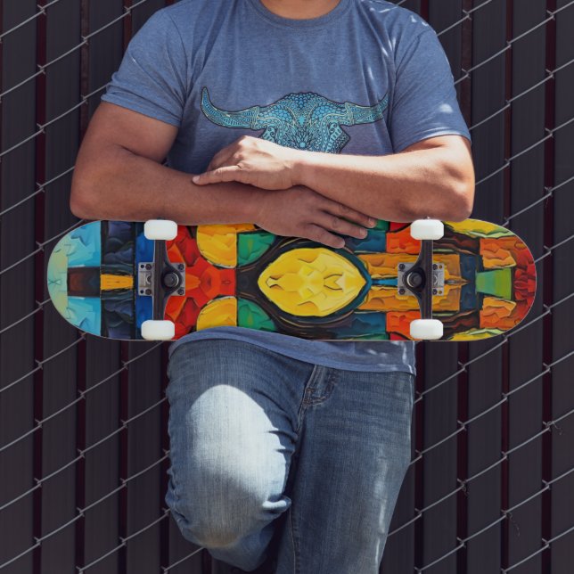Vibrant Dreams Geometry – Bold Modern Abstract Art Skateboard (Outdoor 3)