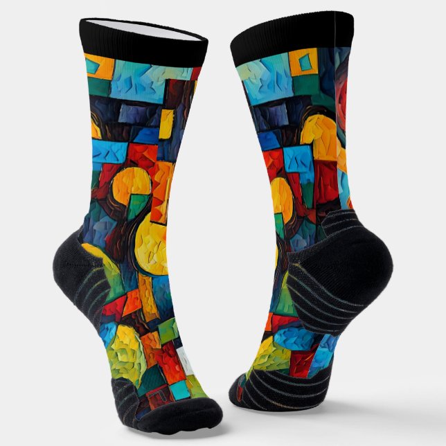 Vibrant Dreams Geometry – Bold Modern Abstract Art Socks (Angled)
