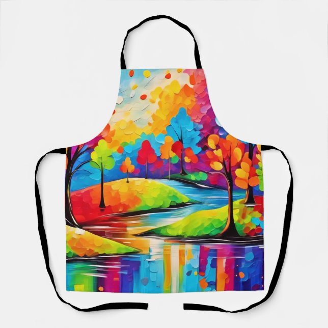Vibrant Dreamscape Autumn's Symphony Art Apron (Front)