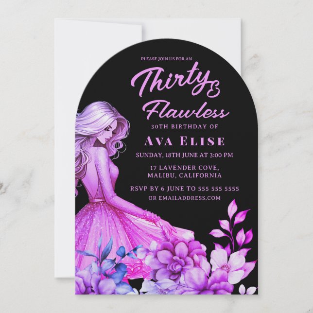 Vibrant Dress with Floral 30th Birthday Invitation (Front)
