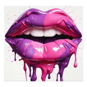 Vibrant Dripping Lips Wall Art Pink & Purple