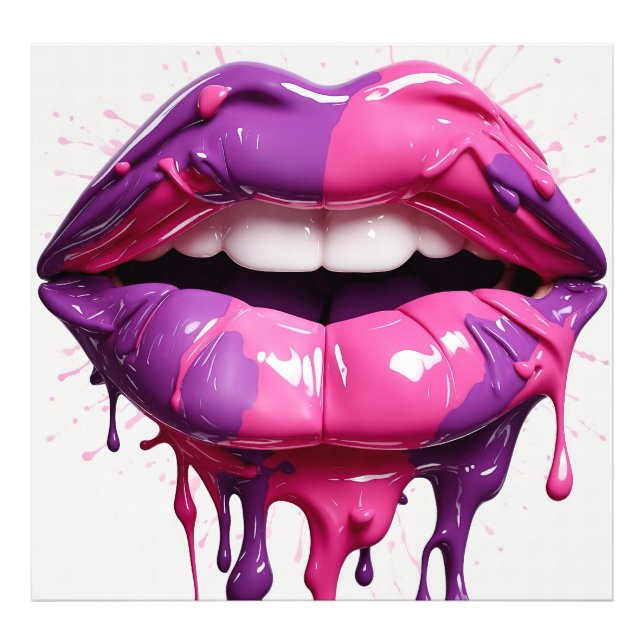 Vibrant Dripping Lips Wall Art Pink & Purple  (Front)