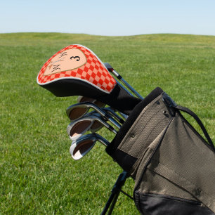 Vibrant Dual Orange Chequered Monogram Golf Head Cover