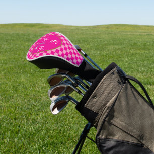Vibrant Dual Pink Chequered Monogram Golf Head Cover