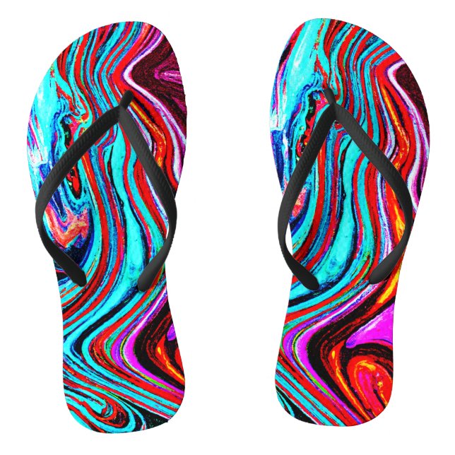 Vibrant Dynamic Hues Abstract Pattern Flip Flops (Footbed)