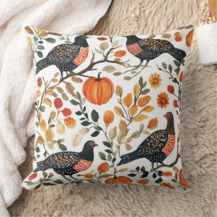 Vibrant Earthy Watercolor Birds - Bohemian Flair Cushion