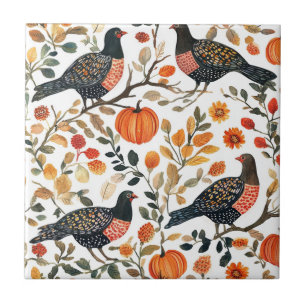 Vibrant Earthy Watercolor Birds - Bohemian Flair Tile
