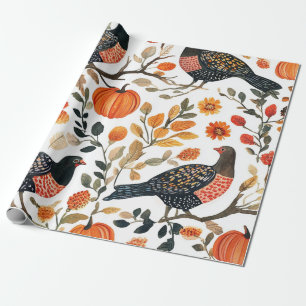 Vibrant Earthy Watercolor Birds - Bohemian Flair Wrapping Paper