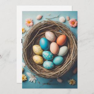 Vibrant Easter Basket With Decorative Eggs Holiday Card