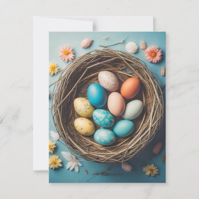 Vibrant Easter Basket With Decorative Eggs Holiday Card (Front)