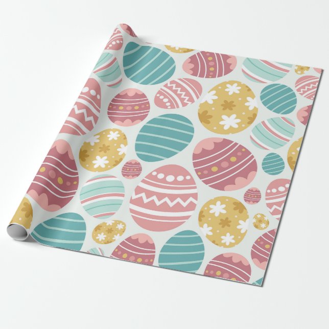 Vibrant Easter Egg Pattern Wrapping Paper (Unrolled)