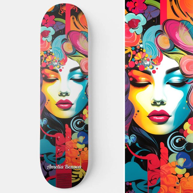 Vibrant Edgy Colourful Street Art Inspired Skateboard (Vibrant Edgy Colorful Street Art Inspired Skateboard)