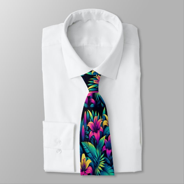 Vibrant Electric Flowers Illuminate Tropical Scene Tie (Tied)