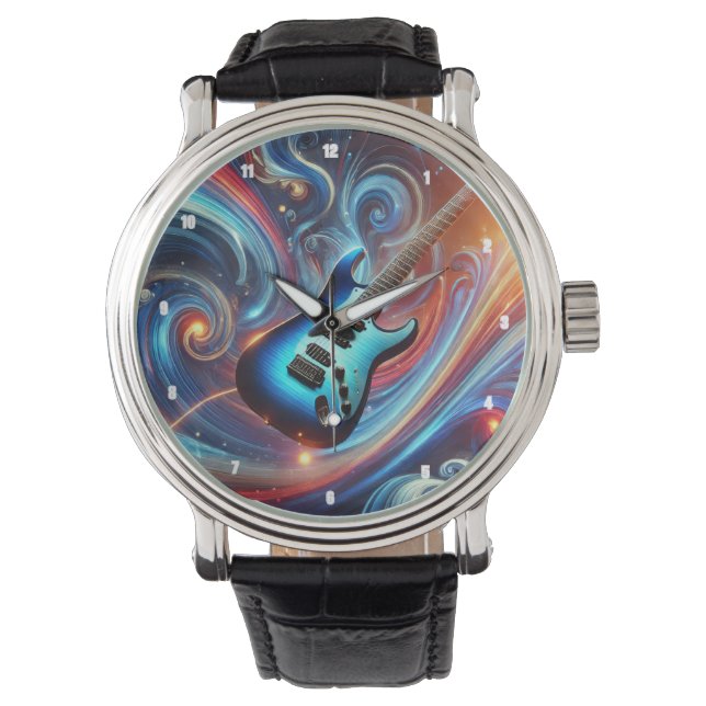 Vibrant Electric Guitar Amidst a Swirl of Abstract Watch (Front)
