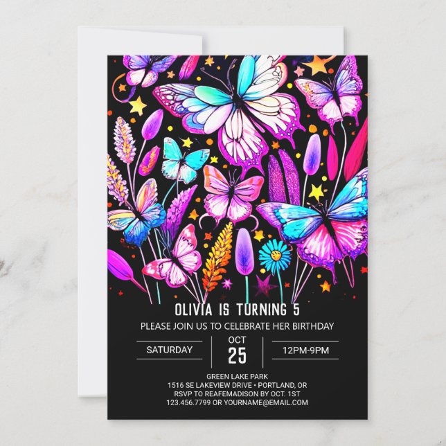 Vibrant Elegant Custom Butterfly Birthday Invitation (Front)