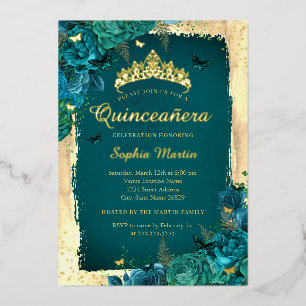 Vibrant Elegant Floral Butterfly Teal Quinceanera