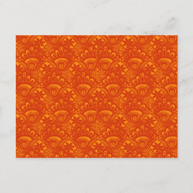 Vibrant Elegant Orange Damask Lace Girly Pattern Postcard (Front)