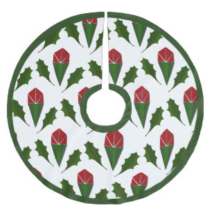 Vibrant Elegant Pattern Red Roses Green Holly Art Brushed Polyester Tree Skirt