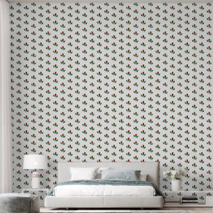 Vibrant Elegant Red Roses and Green Holly Pattern Wallpaper
