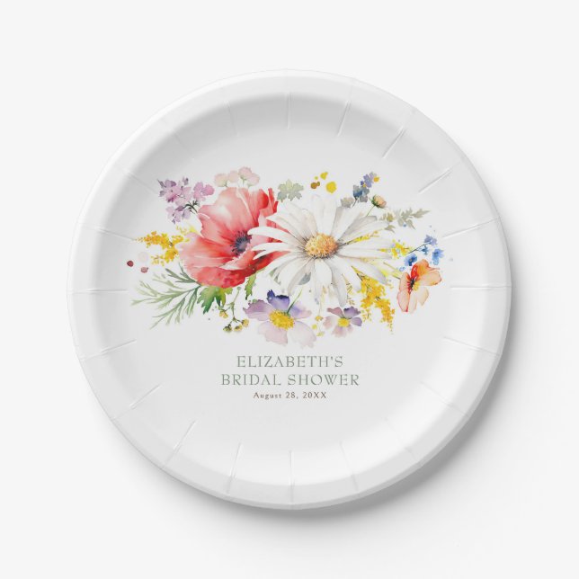 Vibrant Elegant Summer Wildflowers Garden Party Paper Plate (Front)