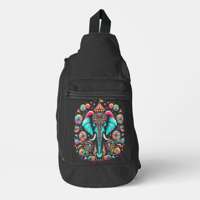 Vibrant Elephant: A Colourful Masterpiece Sling Bag (Front)