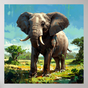 Vibrant Elephant Painting Wildlife Art Poster