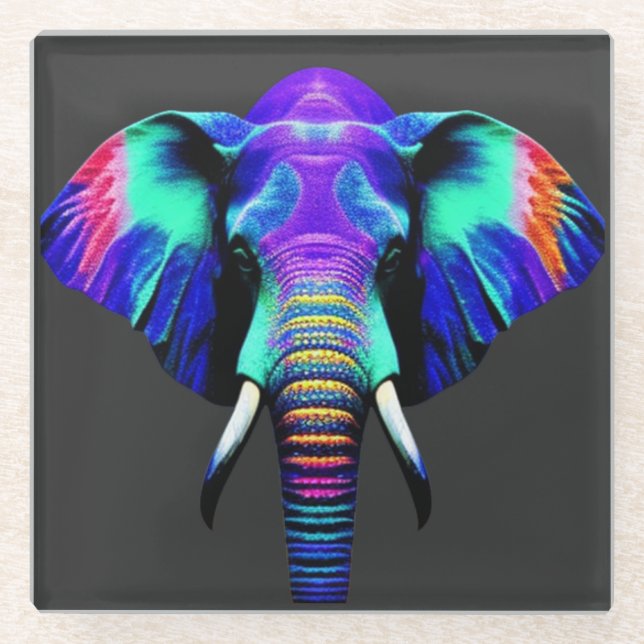 Vibrant Elephant Trivet Glass Coaster (Front)