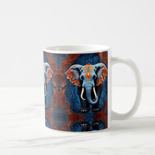 Vibrant Elephant with Floral Motifs Coffee Mug (Right)