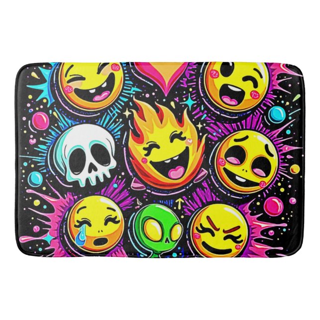 Vibrant Emoji Pop Art Bath Mat (Front)