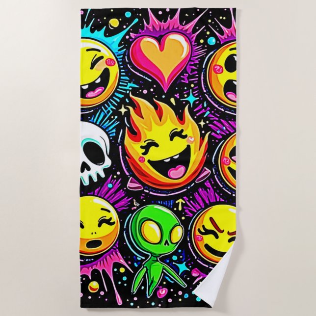 Vibrant Emoji Pop Art Beach Towel (Front)