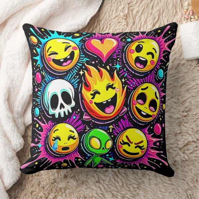Vibrant Emoji Pop Art Cushion (Blanket)