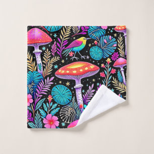 Vibrant Enchanted Forest Mushroom Artwork Bath Towel Set