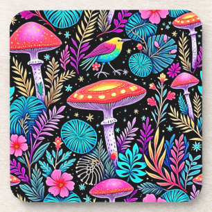 Vibrant Enchanted Forest Mushroom Artwork Coaster