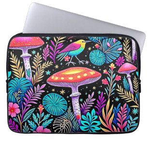 Vibrant Enchanted Forest Mushroom Artwork Laptop Sleeve