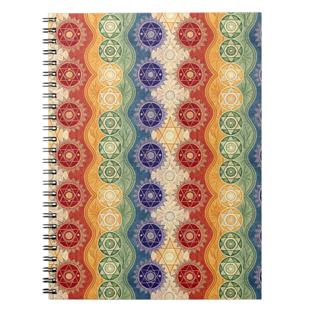 Vibrant Energy Chakra Mandala Design Pattern Art Notebook (Front)