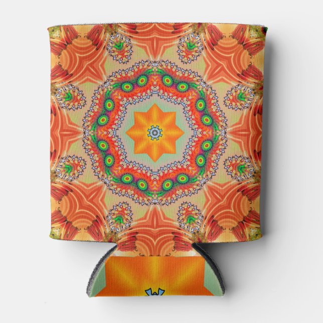 Vibrant energy colours: mandala design. can cooler (Front)