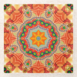Vibrant energy colours: mandala design. glass coaster