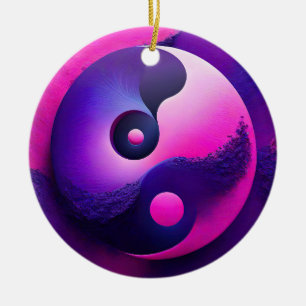 Vibrant Enlightenment Colourful Yin Yang Symbolism Ceramic Tree Decoration