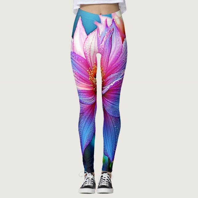 Vibrant Ethereal Bloom Artwork Leggings (Front)